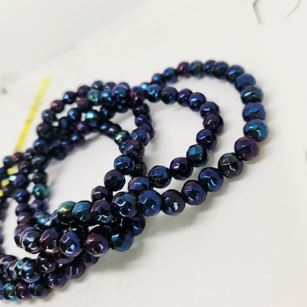 VTG Czech 45" Necklace Faceted Glass Bead Iridescent Carnival Peacock Fire Polis - Picture 3 of 9